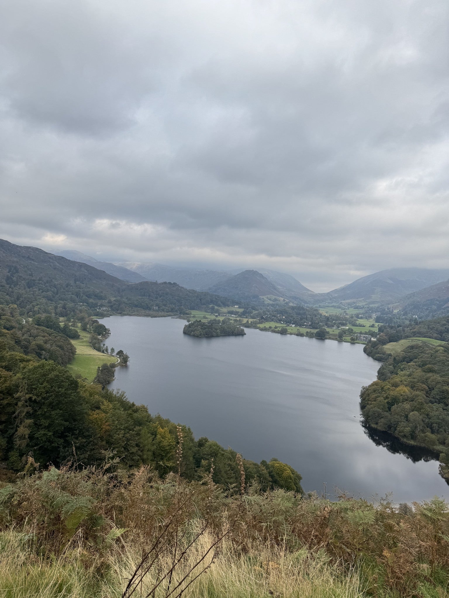 Grasmere from Loughrigg Terrace under grey cloud