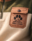 The Ascent Fleece in Moss — faux-leather chest patch with snap pocket, pocket detail